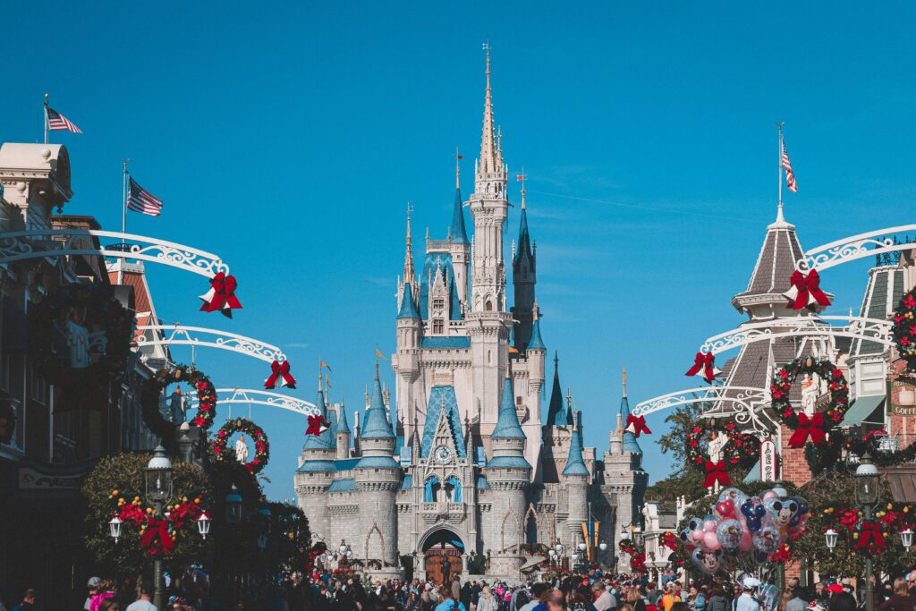 pexels-photo-3411135-3411135 Cinderella Castle at Disney World's Magic Kingdom adorned for holiday festivities, Orlando, Florida.